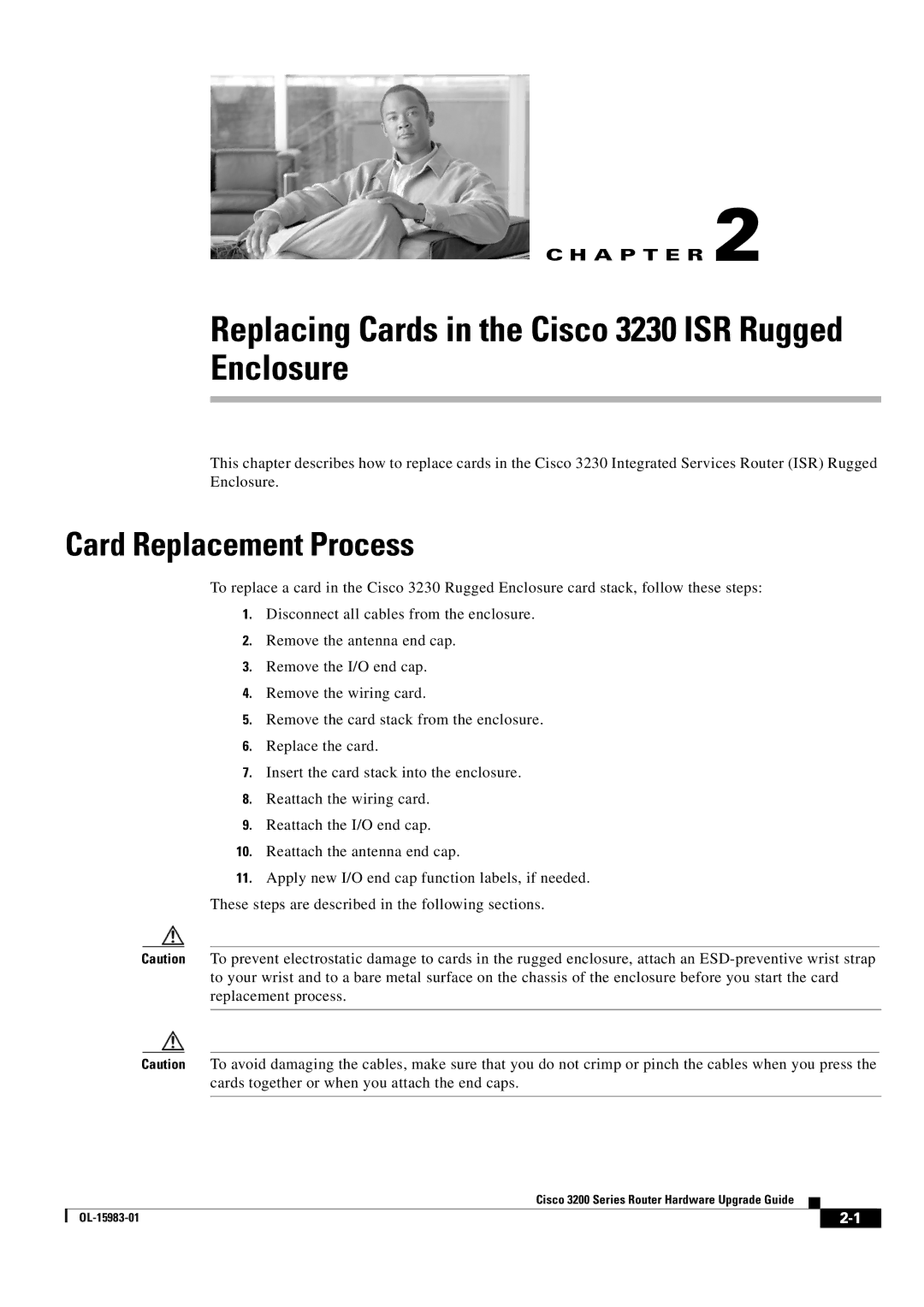 Cisco Systems 3200 Series manual Replacing Cards in the Cisco 3230 ISR Rugged Enclosure 