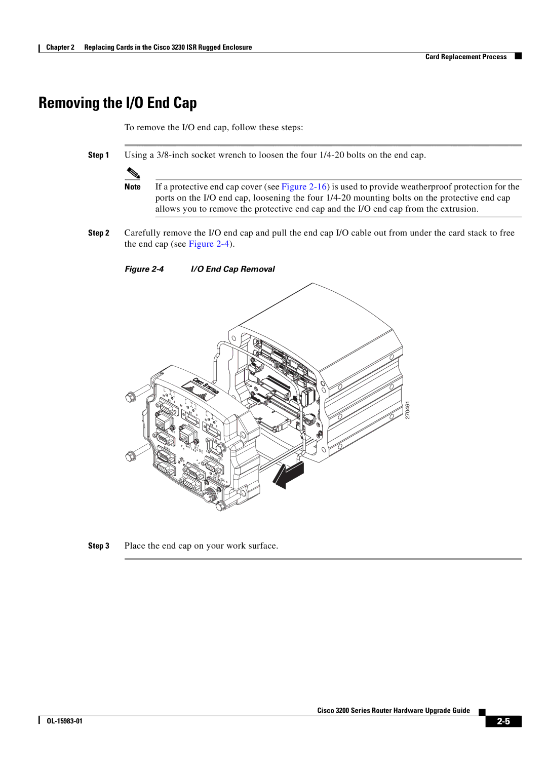 Cisco Systems 3200 Series manual Removing the I/O End Cap, I/O End Cap Removal 