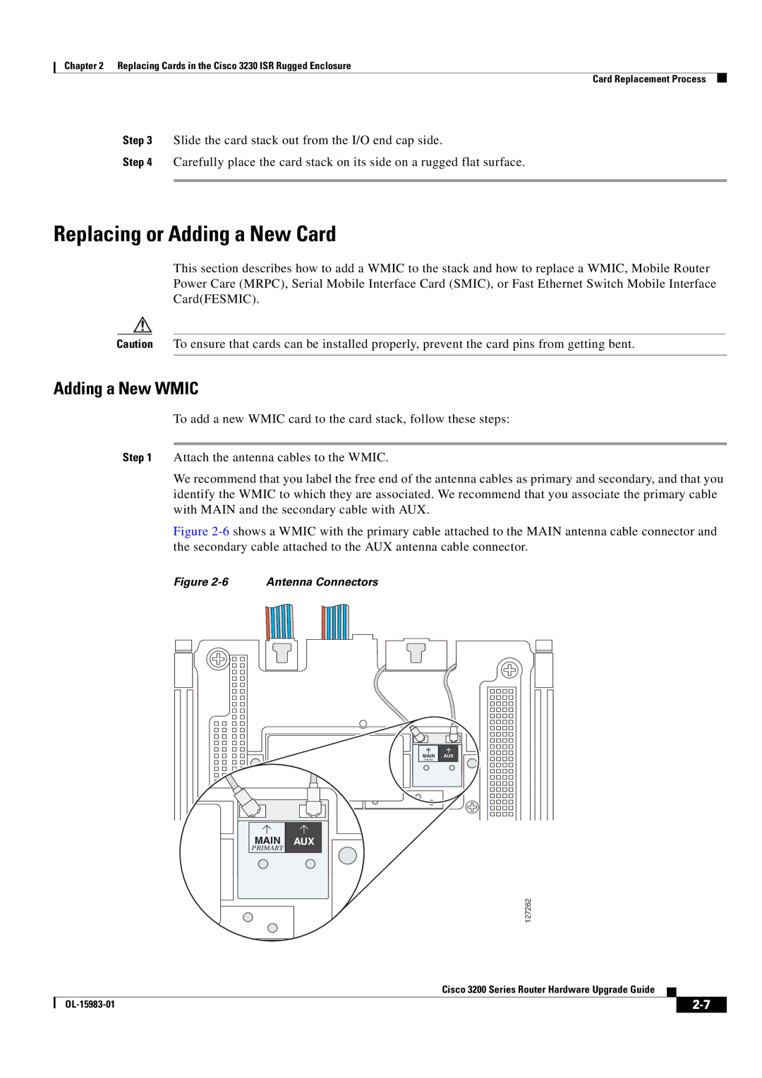 Cisco Systems 3200 Series manual Replacing or Adding a New Card, Adding a New Wmic 