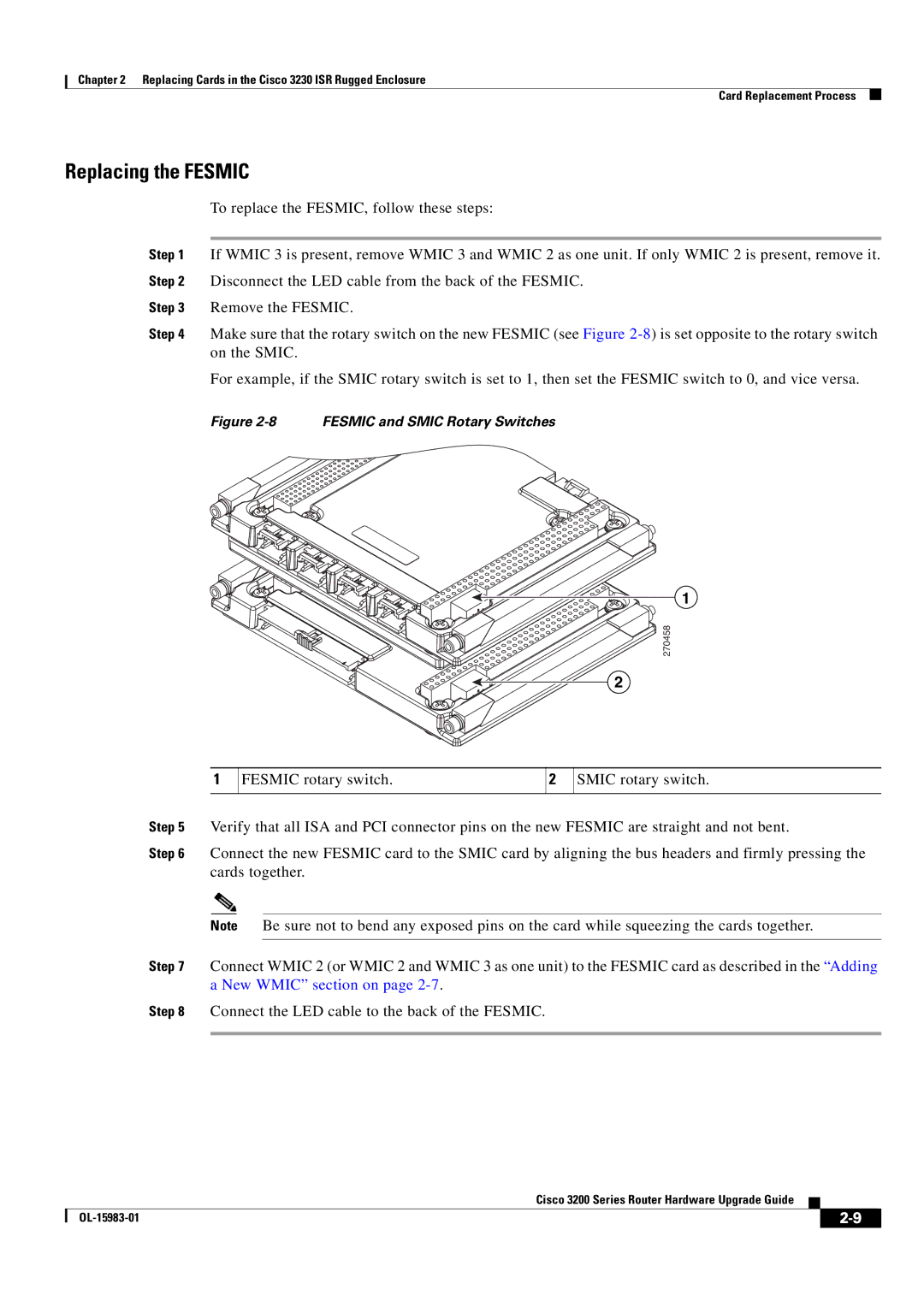 Cisco Systems 3200 Series manual Replacing the Fesmic, Fesmic and Smic Rotary Switches 