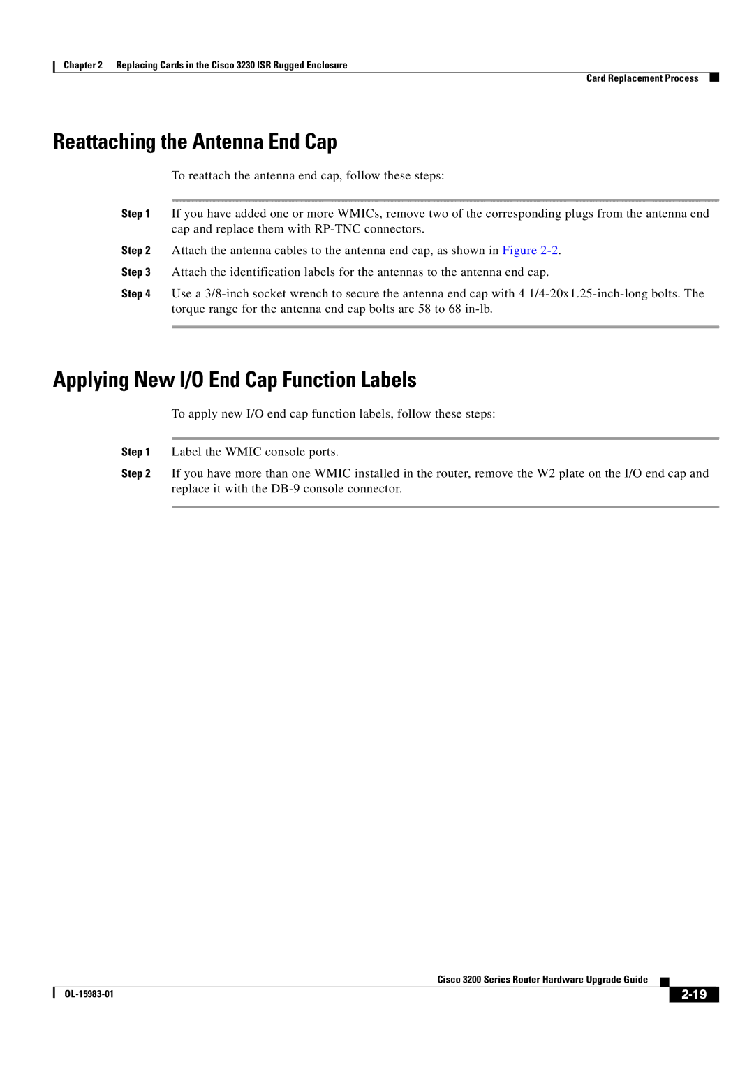 Cisco Systems 3200 Series manual Reattaching the Antenna End Cap, Applying New I/O End Cap Function Labels 