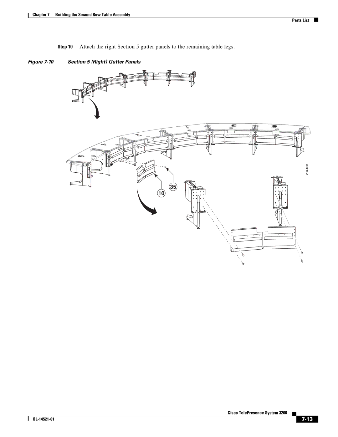 Cisco Systems 3200 manual Attach the right gutter panels to the remaining table legs, Right Gutter Panels 