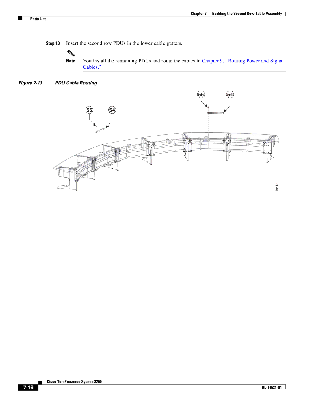 Cisco Systems 3200 manual Insert the second row PDUs in the lower cable gutters, 5554 