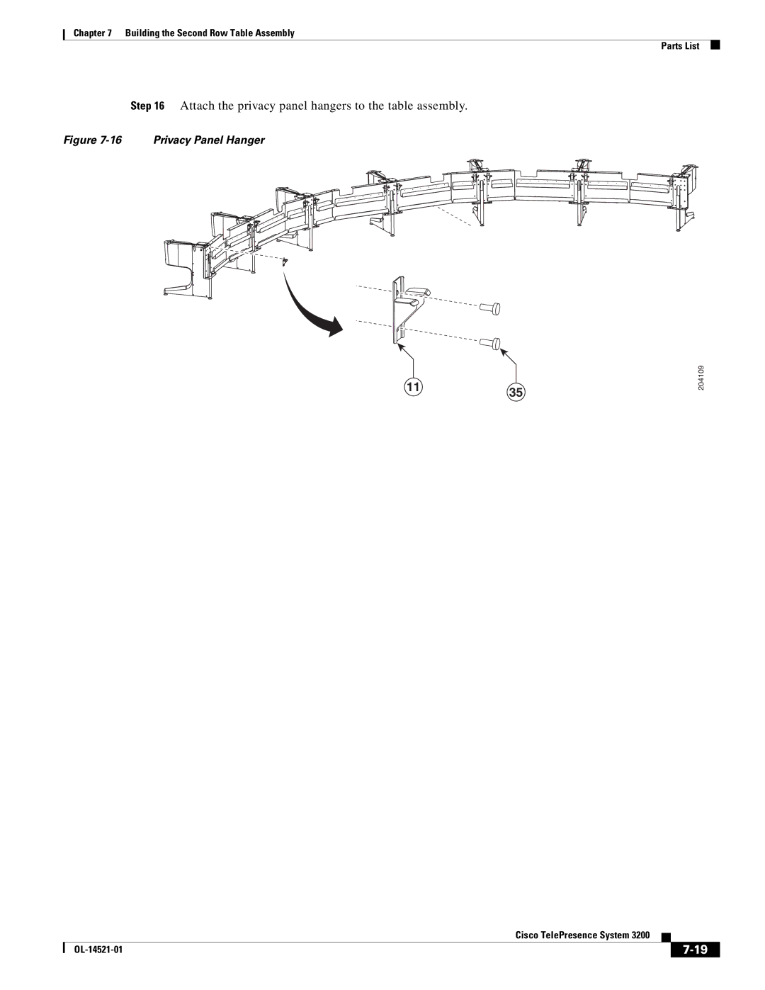 Cisco Systems 3200 manual Attach the privacy panel hangers to the table assembly, 1135 