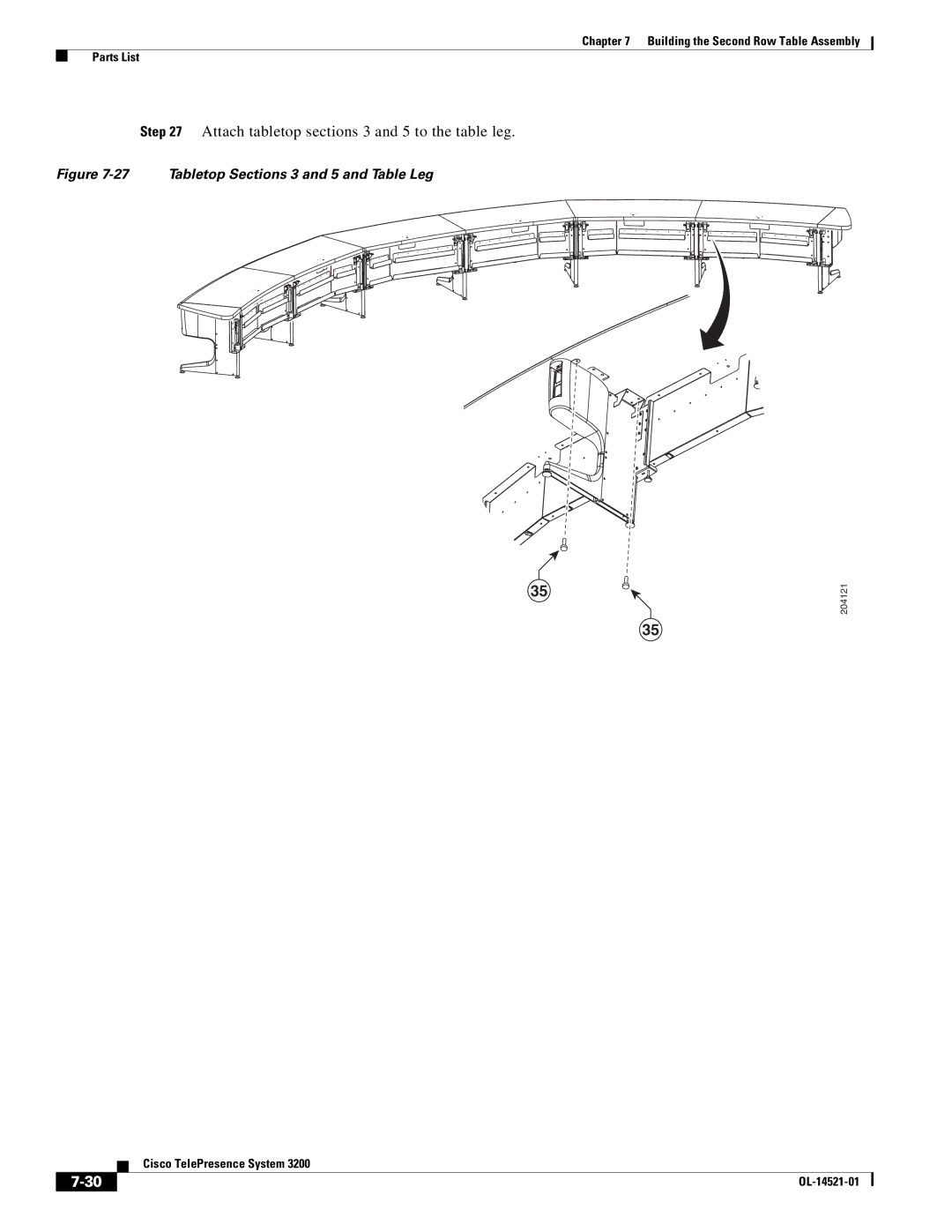 Cisco Systems 3200 manual Attach tabletop sections 3 and 5 to the table leg, Tabletop Sections 3 and 5 and Table Leg 