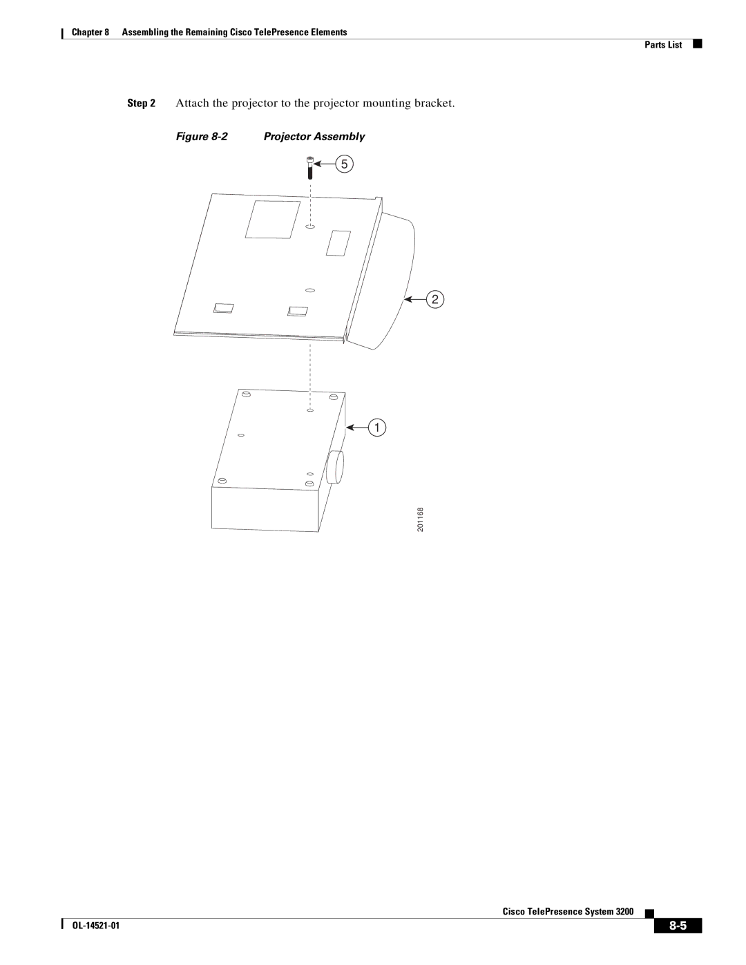 Cisco Systems 3200 manual Attach the projector to the projector mounting bracket, Projector Assembly 