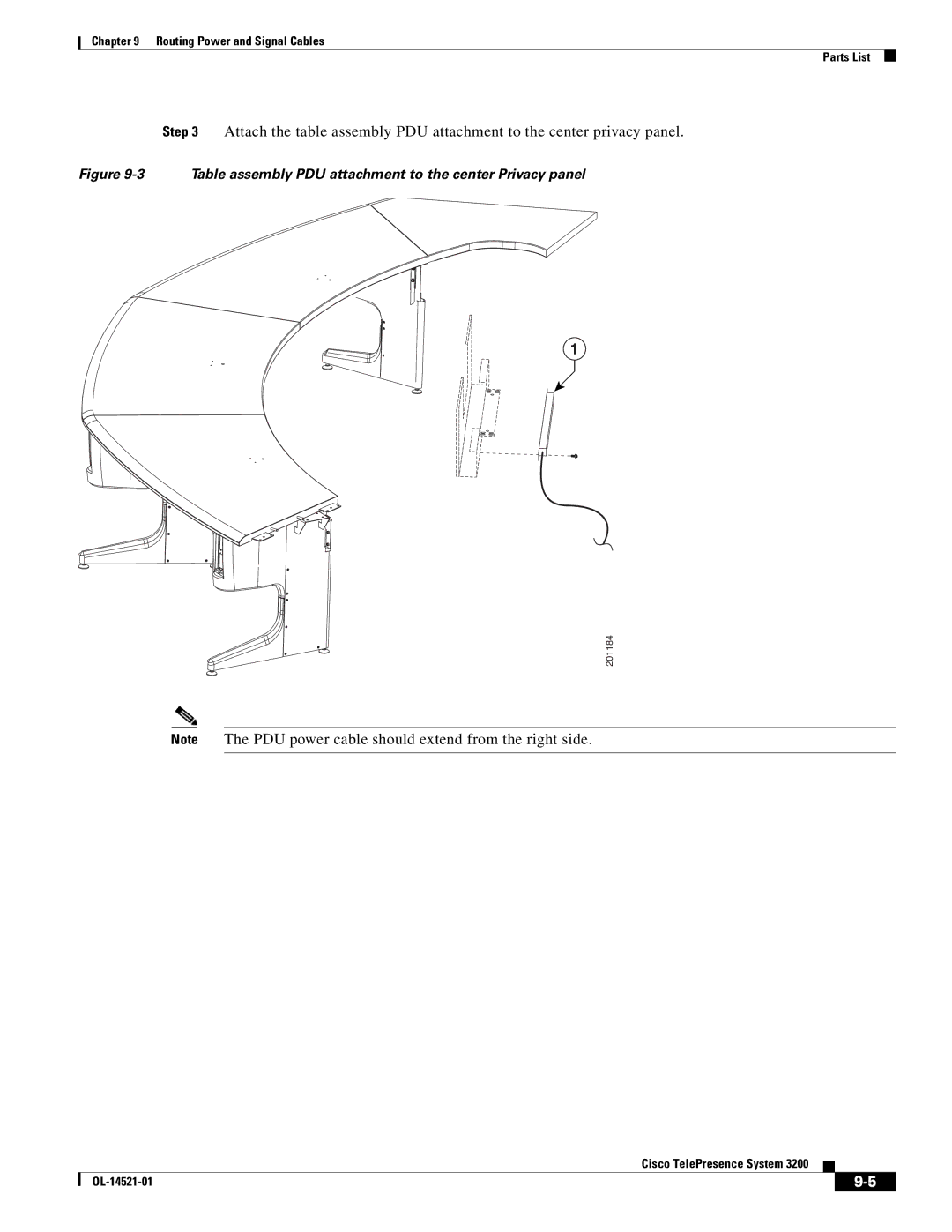 Cisco Systems 3200 manual Table assembly PDU attachment to the center Privacy panel 