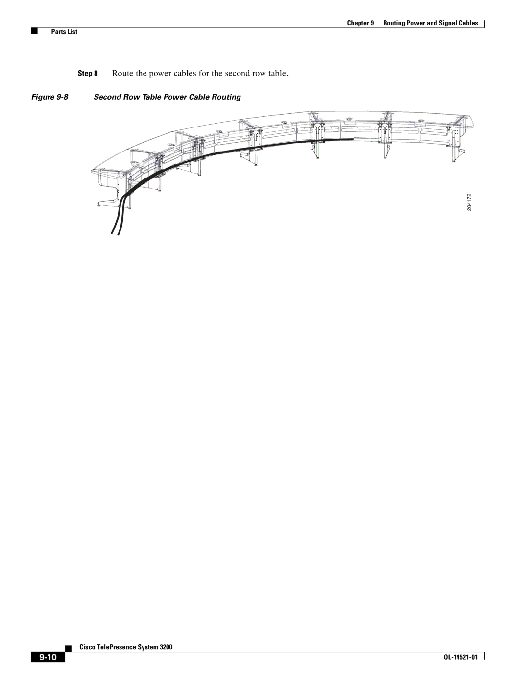 Cisco Systems 3200 manual Route the power cables for the second row table, Second Row Table Power Cable Routing 