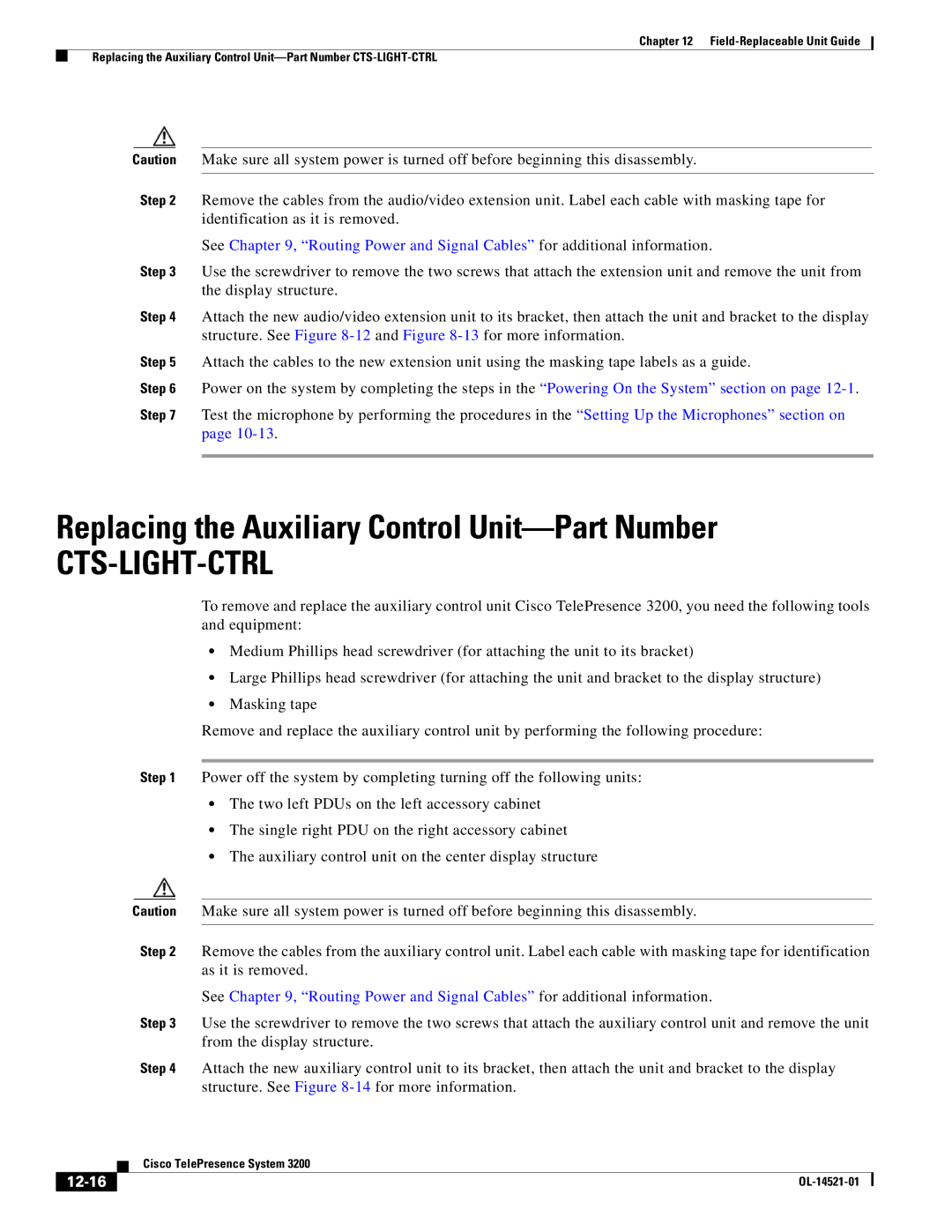 Cisco Systems 3200 manual Replacing the Auxiliary Control Unit-Part Number, 12-16 