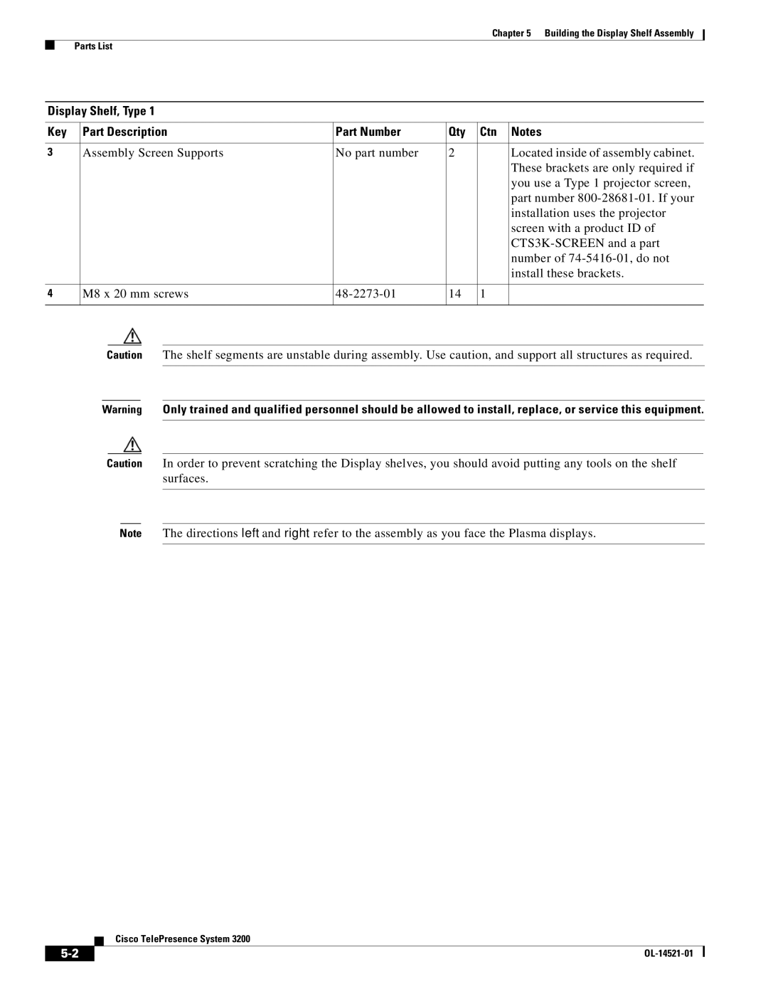 Cisco Systems 3200 manual Building the Display Shelf Assembly Parts List 