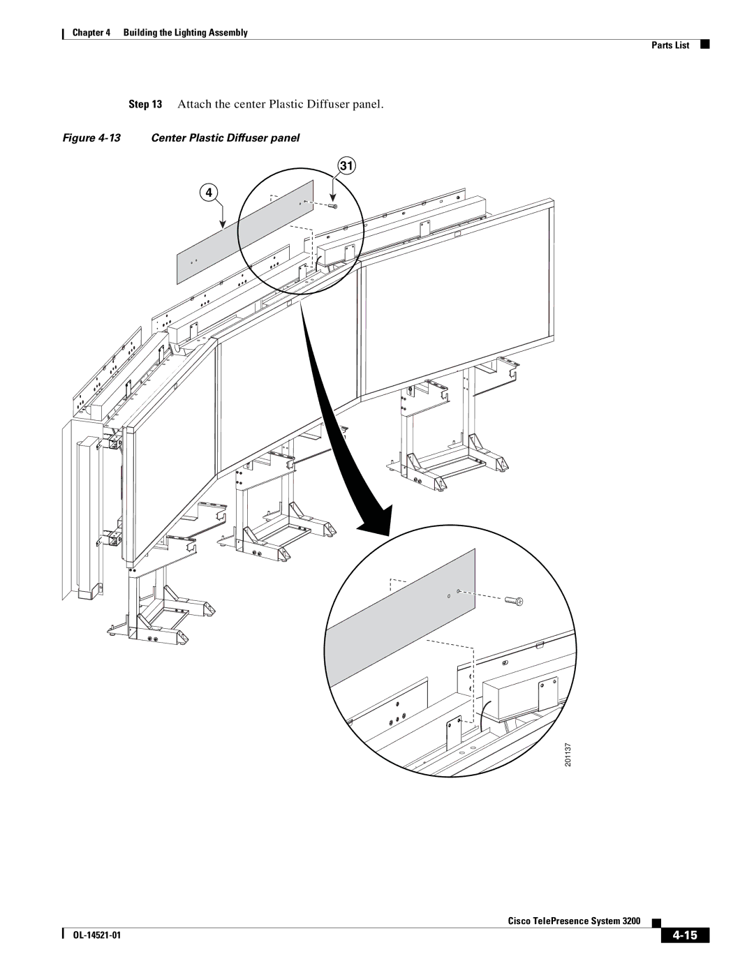 Cisco Systems 3200 manual Attach the center Plastic Diffuser panel, Center Plastic Diffuser panel 