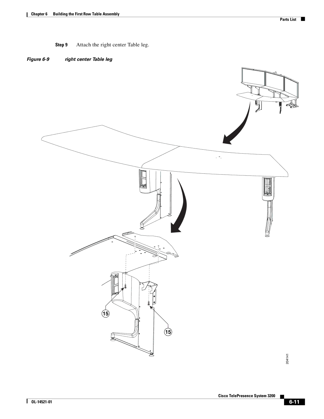 Cisco Systems 3200 manual Attach the right center Table leg, Right center Table leg 