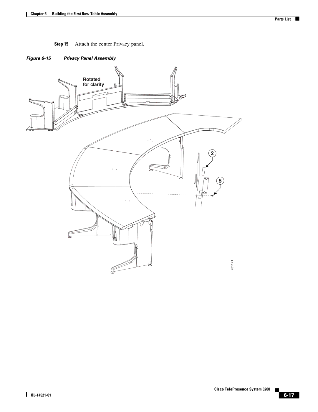 Cisco Systems 3200 manual Attach the center Privacy panel, Rotated for clarity 