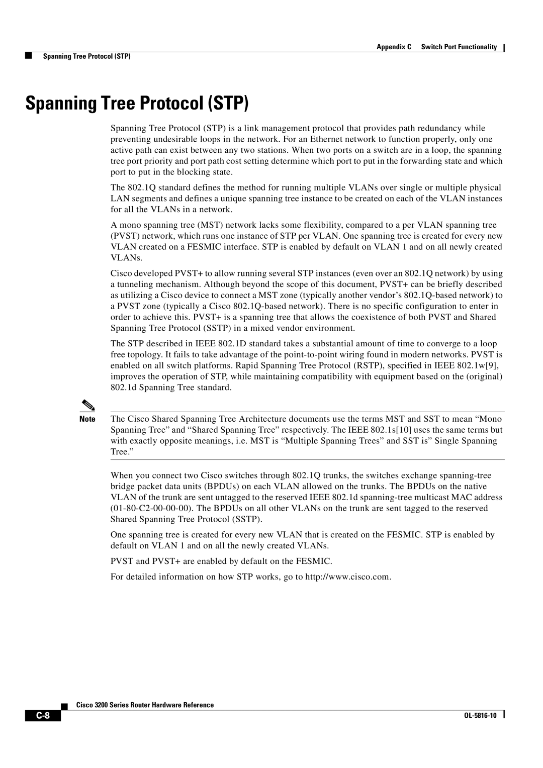 Cisco Systems 3200 manual Spanning Tree Protocol STP 