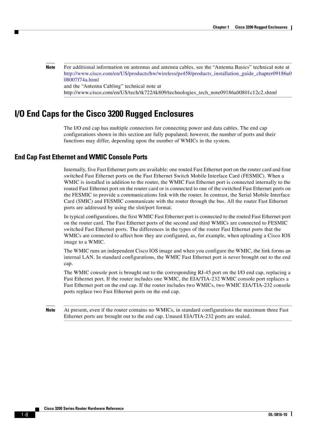 Cisco Systems manual End Caps for the Cisco 3200 Rugged Enclosures, End Cap Fast Ethernet and Wmic Console Ports 