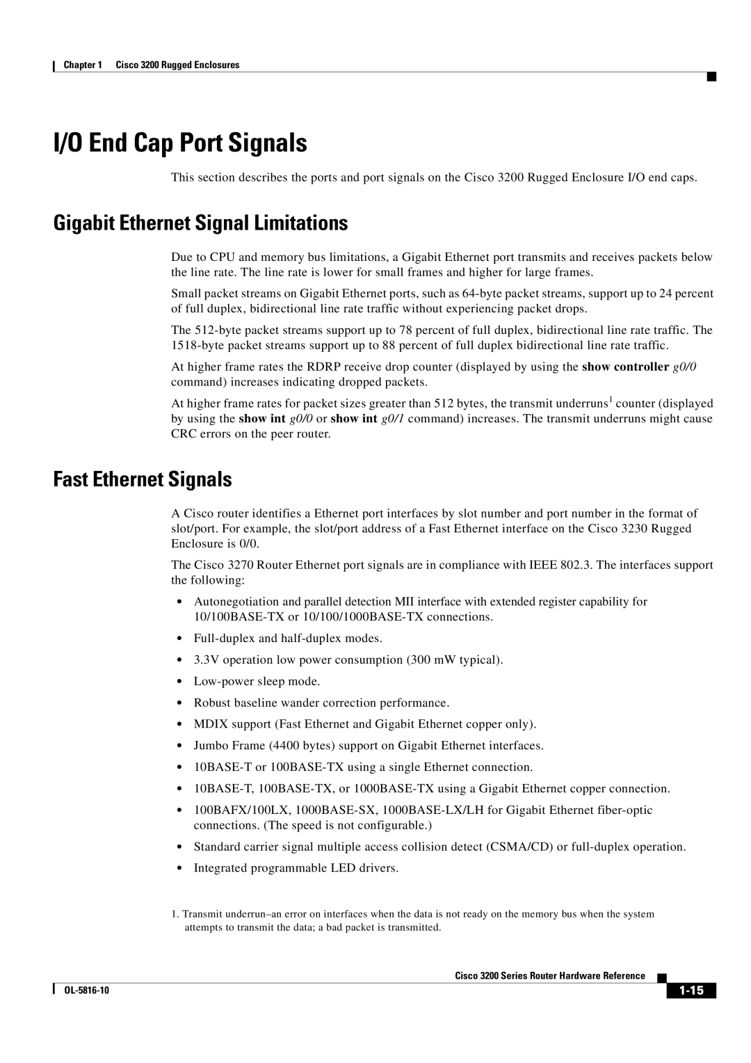 Cisco Systems 3200 manual End Cap Port Signals, Gigabit Ethernet Signal Limitations, Fast Ethernet Signals 