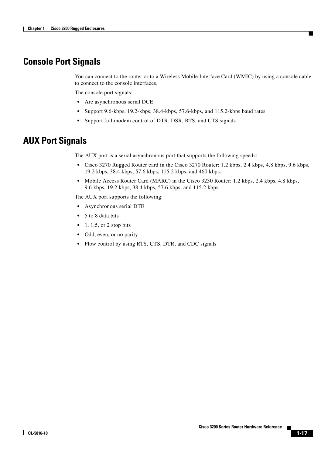 Cisco Systems 3200 manual Console Port Signals, AUX Port Signals 