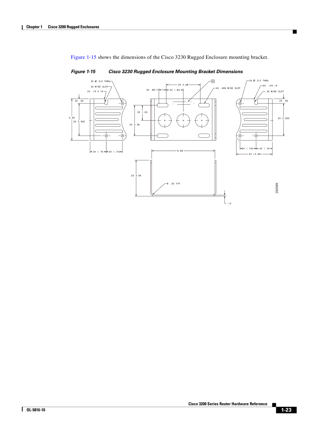 Cisco Systems 3200 manual Cisco 3230 Rugged Enclosure Mounting Bracket Dimensions 