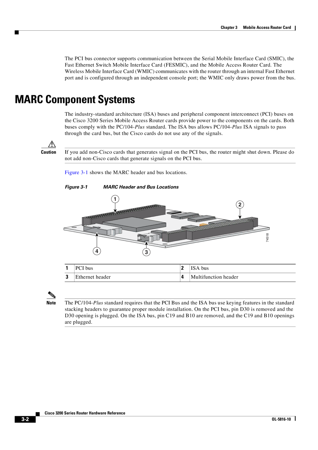 Cisco Systems 3200 manual Marc Component Systems, 1shows the Marc header and bus locations 