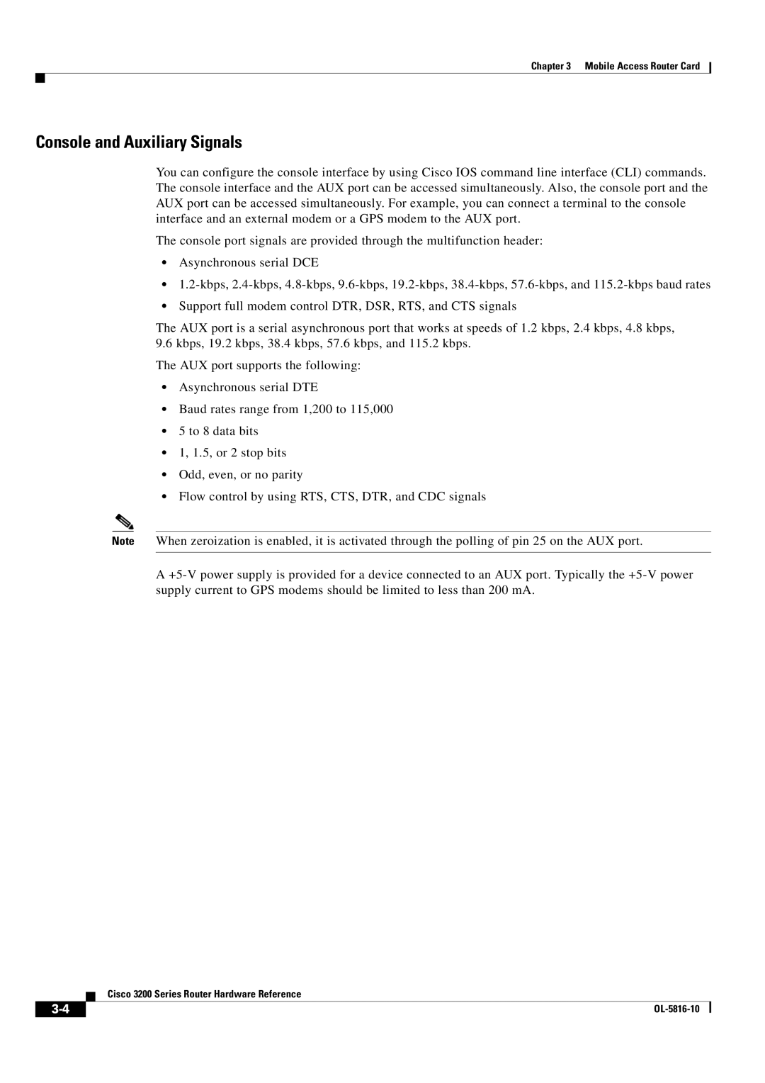 Cisco Systems 3200 manual Console and Auxiliary Signals 