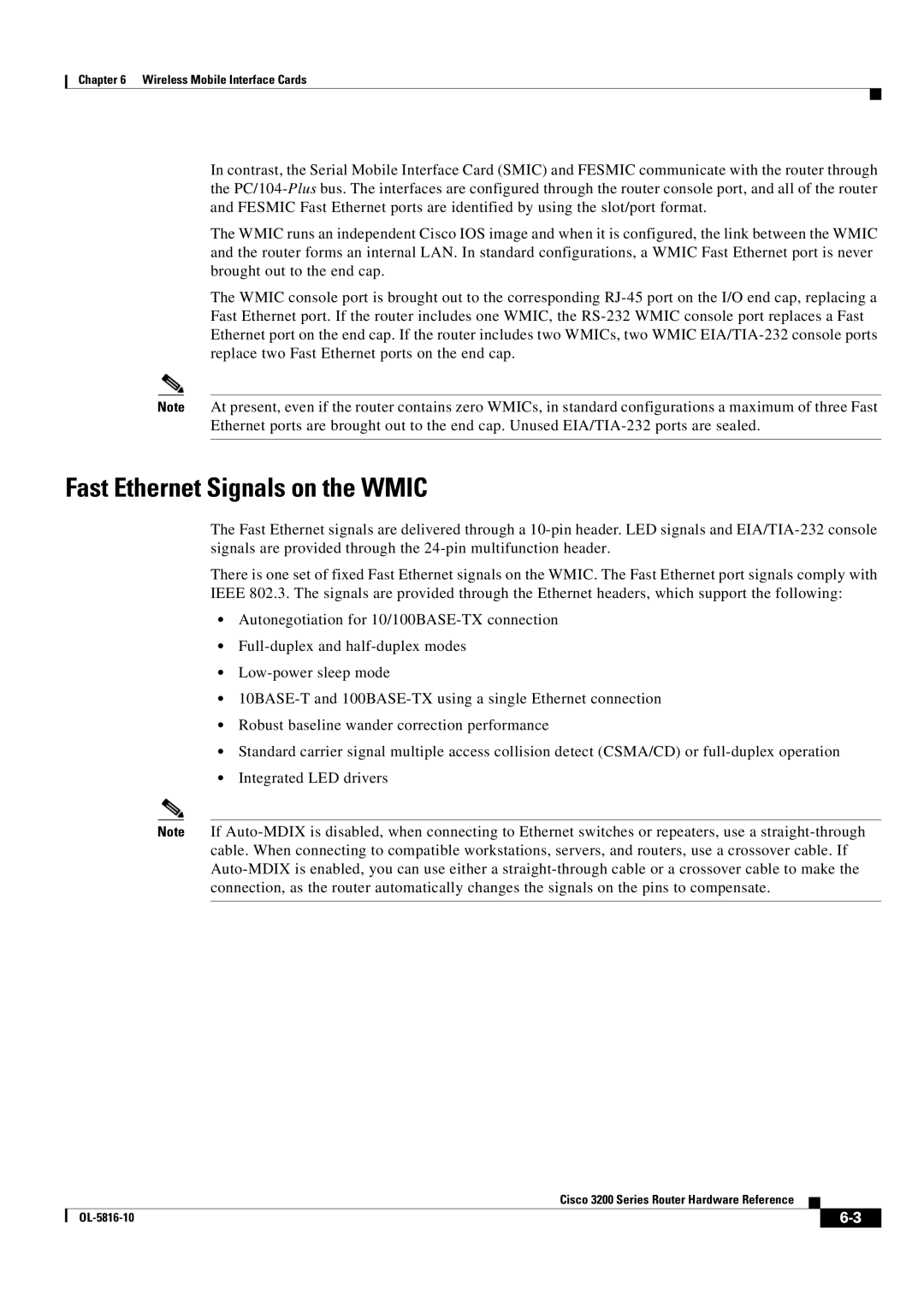 Cisco Systems 3200 manual Fast Ethernet Signals on the Wmic 