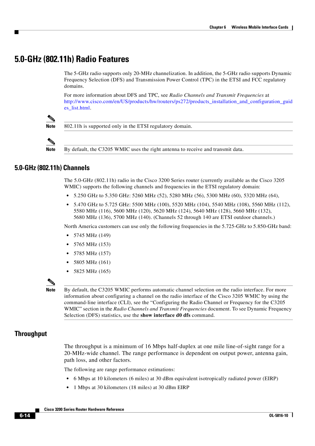 Cisco Systems 3200 manual GHz 802.11h Radio Features, GHz 802.11h Channels 