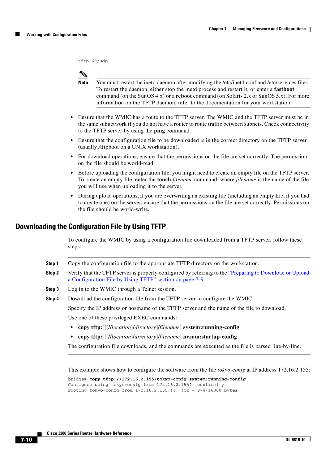 Cisco Systems 3200 manual Downloading the Configuration File by Using Tftp 