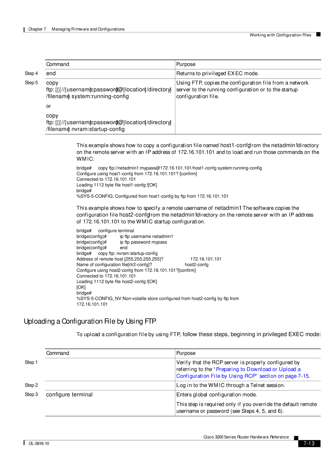 Cisco Systems 3200 manual Uploading a Configuration File by Using FTP, End, Copy, Filename systemrunning-config 