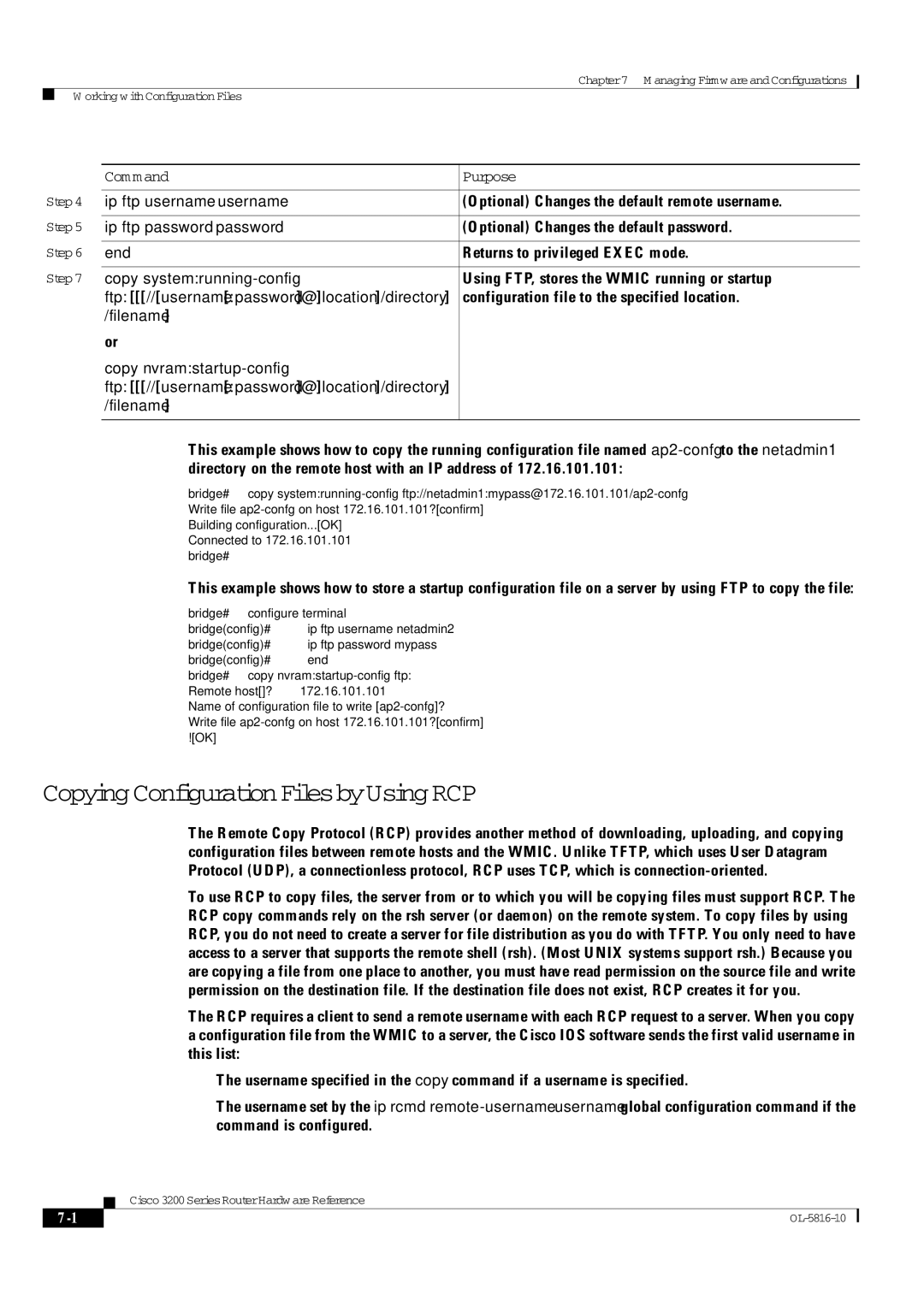 Cisco Systems 3200 manual Copying Configuration Files by Using RCP, Copy systemrunning-config 