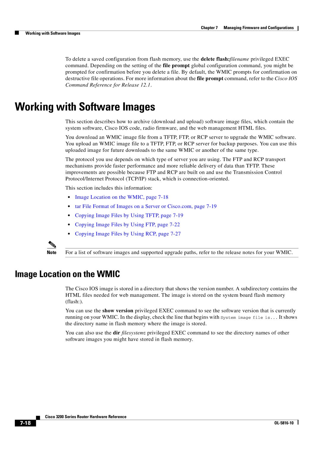 Cisco Systems 3200 manual Working with Software Images, Image Location on the Wmic 