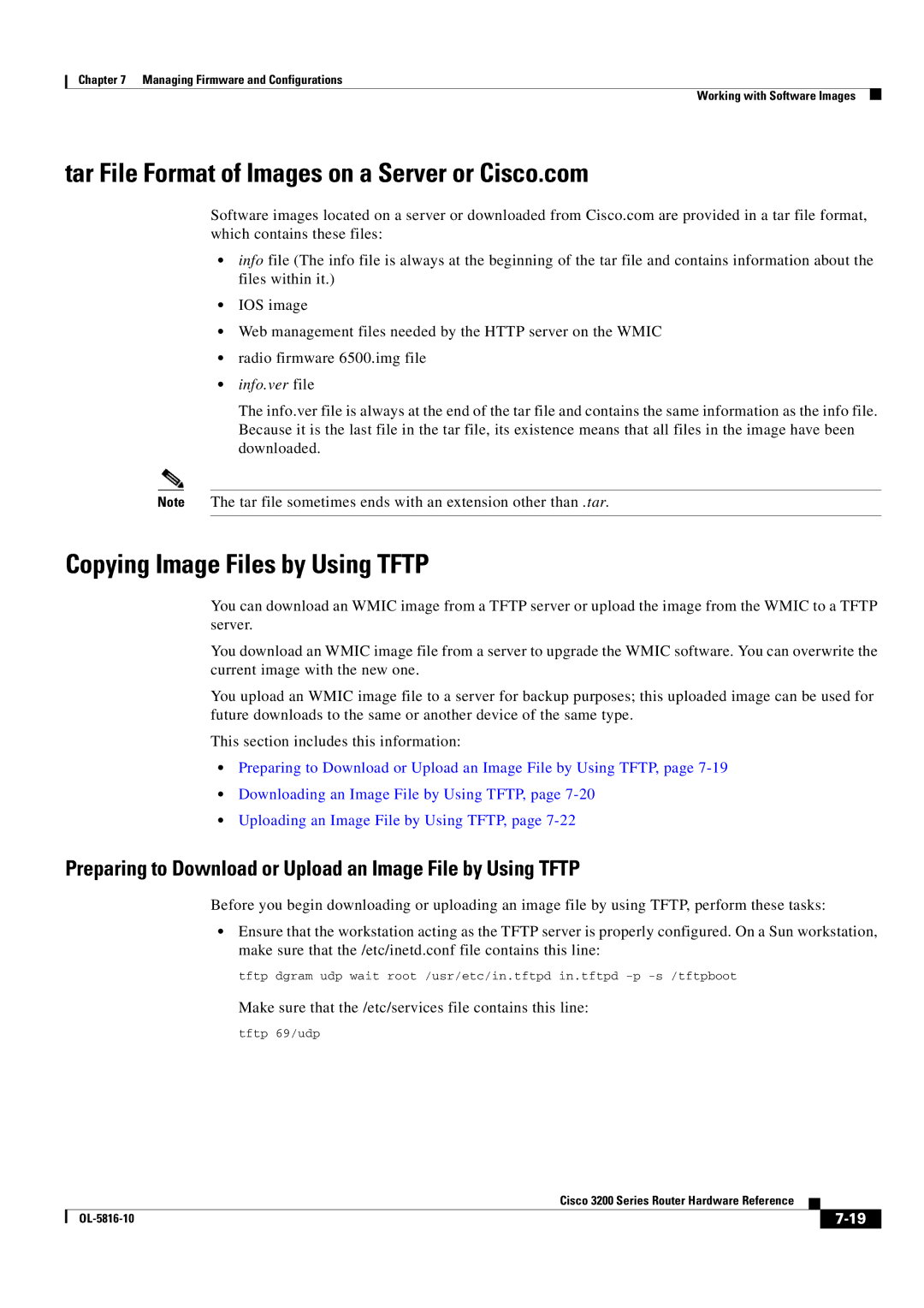 Cisco Systems 3200 manual Tar File Format of Images on a Server or Cisco.com, Copying Image Files by Using Tftp 