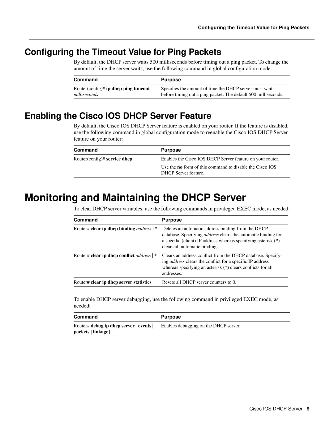Cisco Systems 32369 manual Monitoring and Maintaining the DHCP Server, Conﬁguring the Timeout Value for Ping Packets 