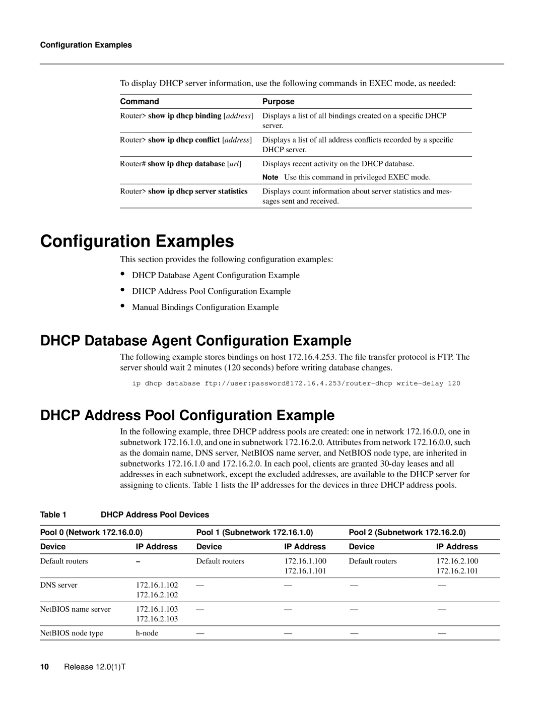 Cisco Systems 32369 manual Conﬁguration Examples, Dhcp Database Agent Conﬁguration Example 