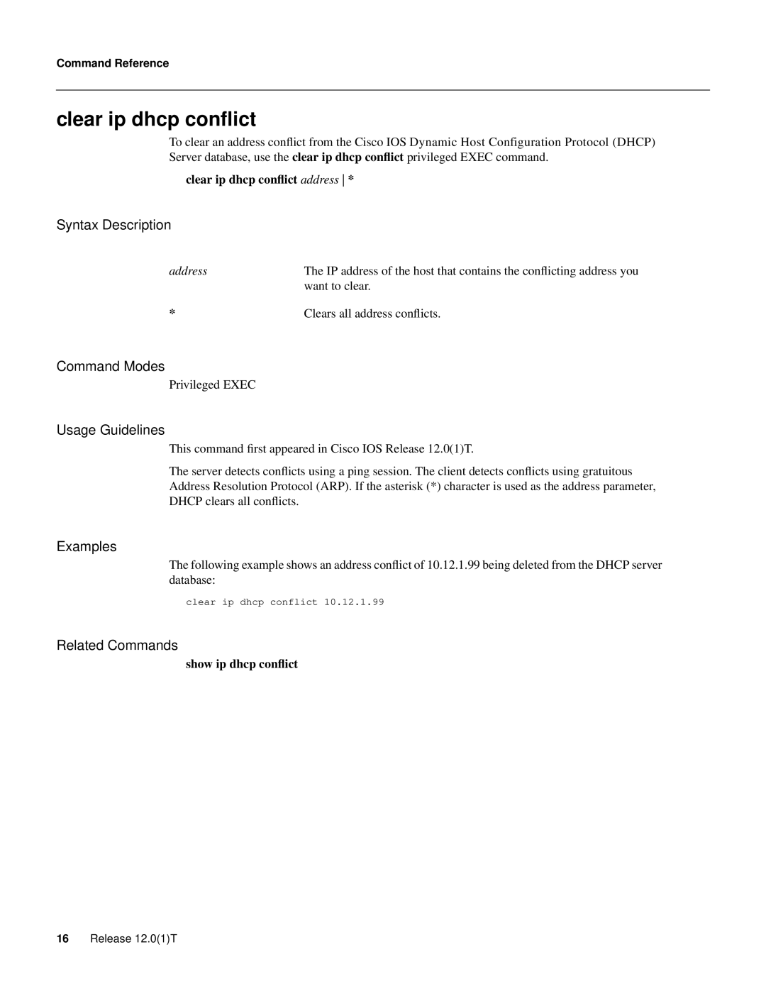 Cisco Systems 32369 manual Clear ip dhcp conﬂict 