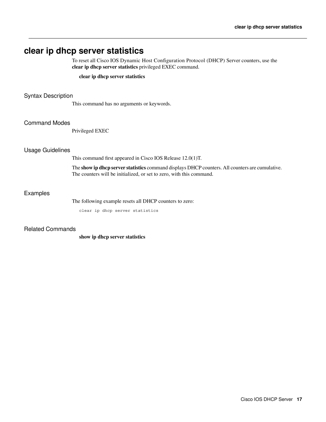 Cisco Systems 32369 manual Clear ip dhcp server statistics 