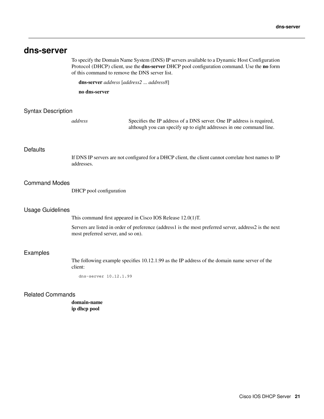 Cisco Systems 32369 manual Dns-server 