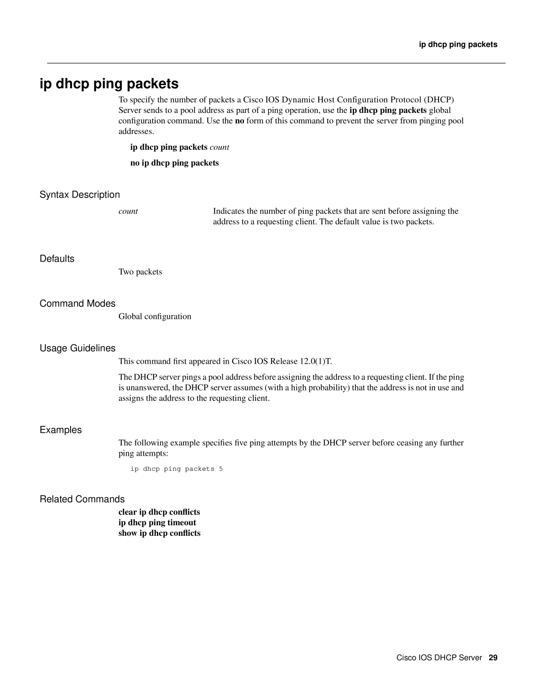 Cisco Systems 32369 manual Ip dhcp ping packets 