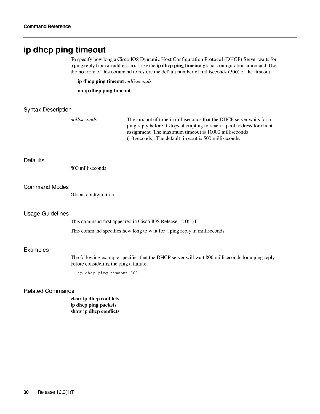 Cisco Systems 32369 manual Ip dhcp ping timeout 