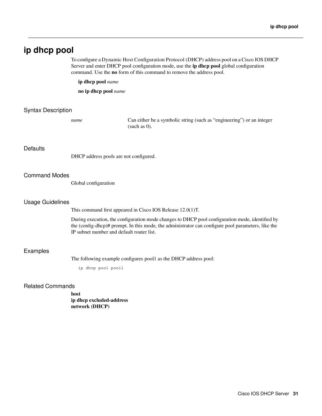 Cisco Systems 32369 manual Ip dhcp pool 