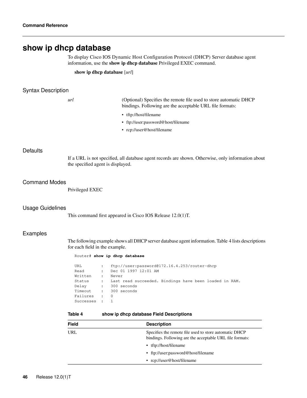 Cisco Systems 32369 manual Show ip dhcp database, Url 