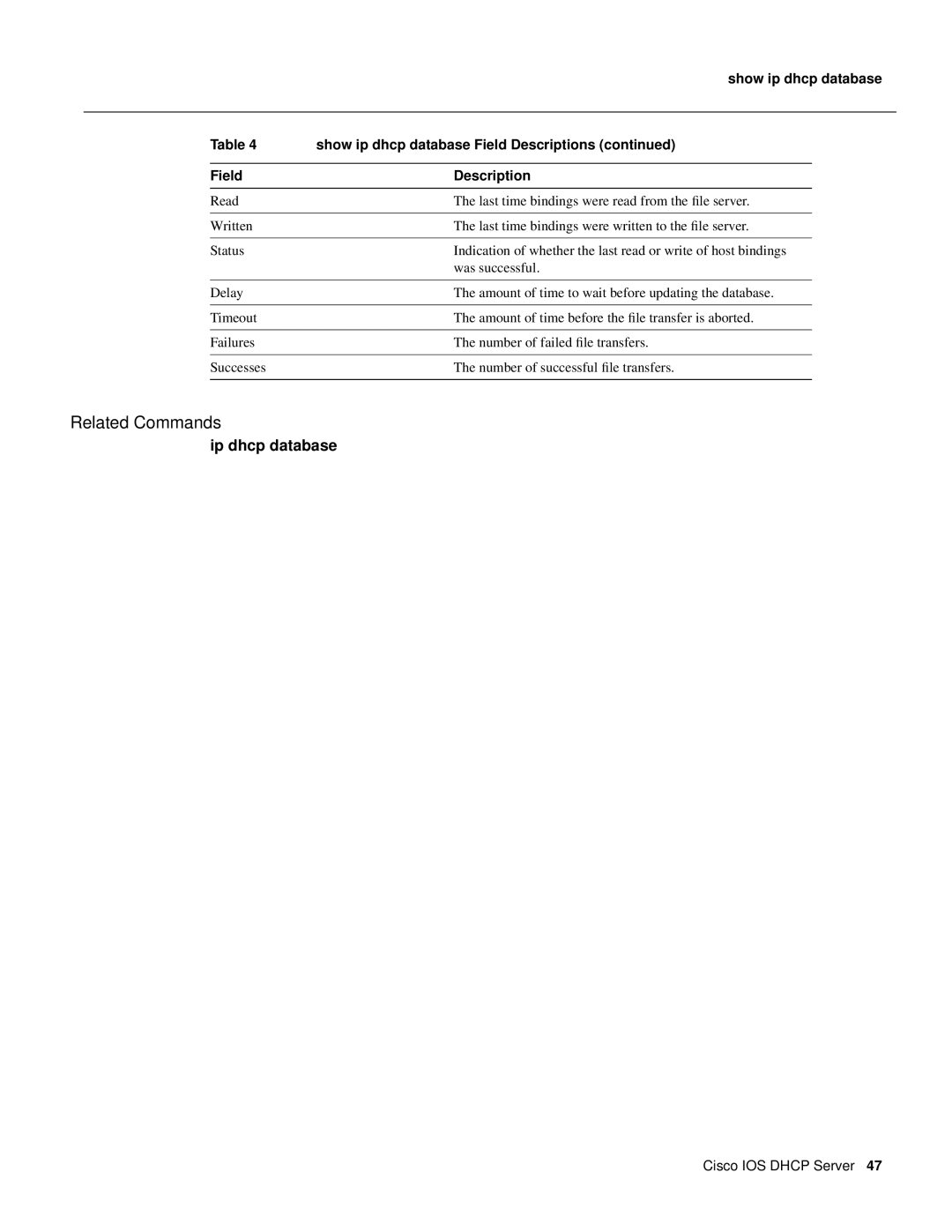 Cisco Systems 32369 manual Show ip dhcp database 