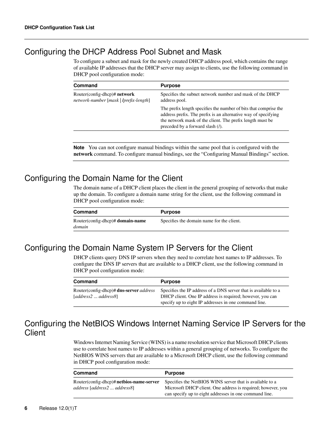 Cisco Systems 32369 manual Conﬁguring the Dhcp Address Pool Subnet and Mask 