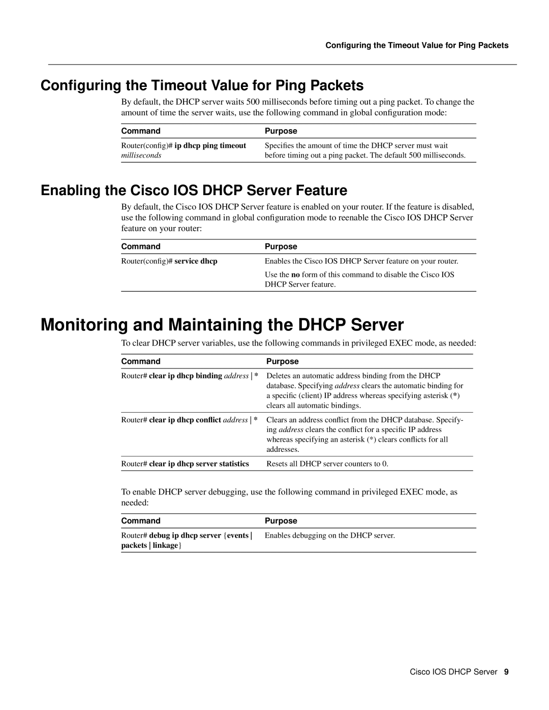 Cisco Systems 32369 manual Monitoring and Maintaining the Dhcp Server, Conﬁguring the Timeout Value for Ping Packets 