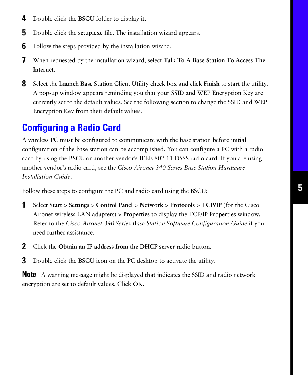 Cisco Systems 340 quick start Configuring a Radio Card, Internet 