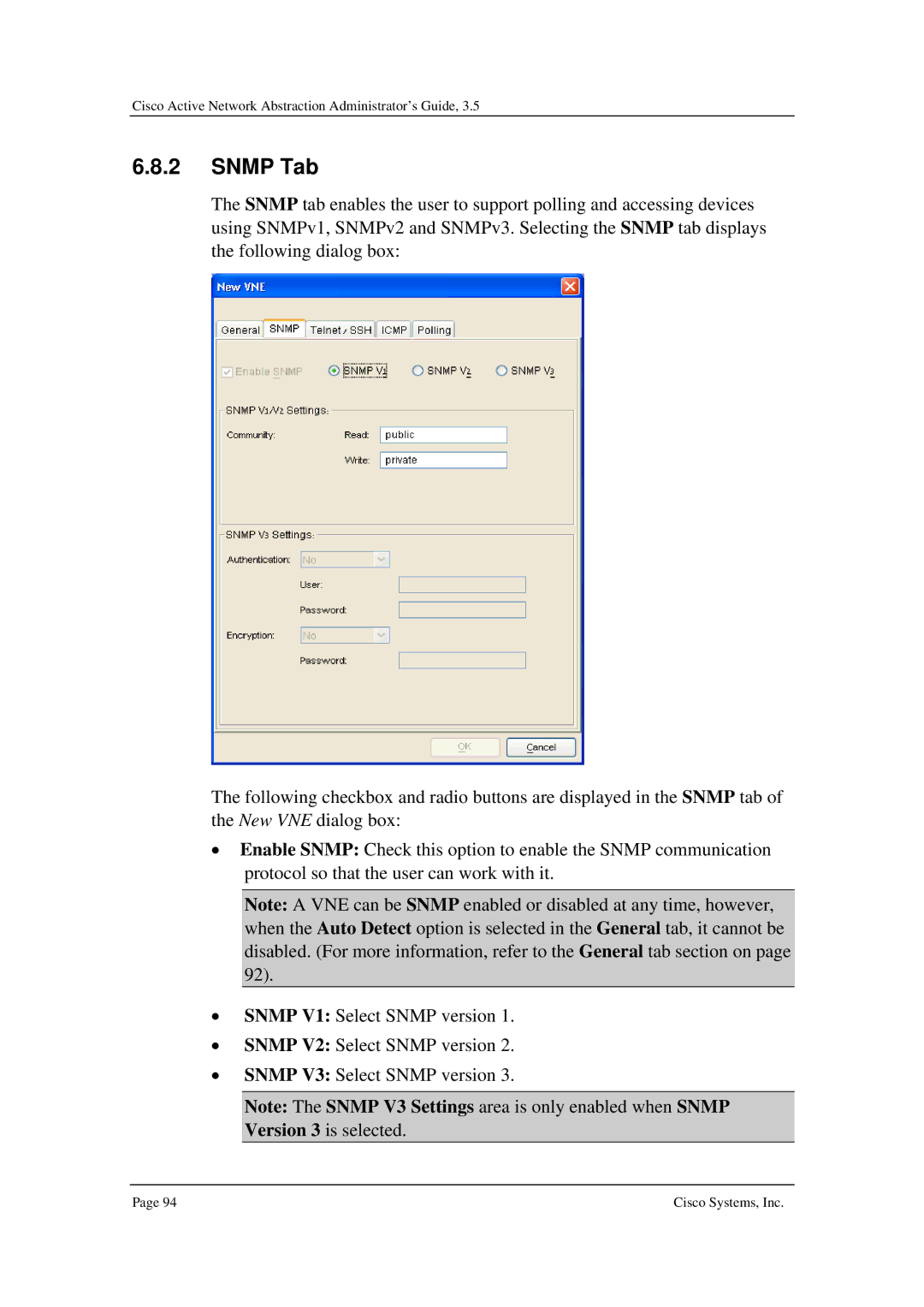 Cisco Systems 3.5 manual Snmp Tab 