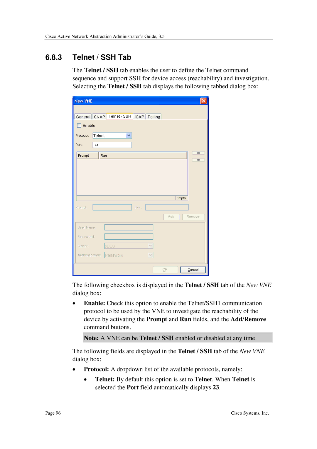 Cisco Systems 3.5 manual Telnet / SSH Tab 