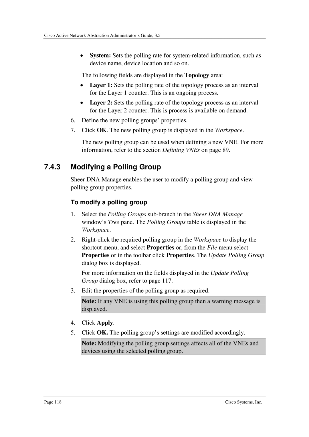 Cisco Systems 3.5 manual Modifying a Polling Group, To modify a polling group 