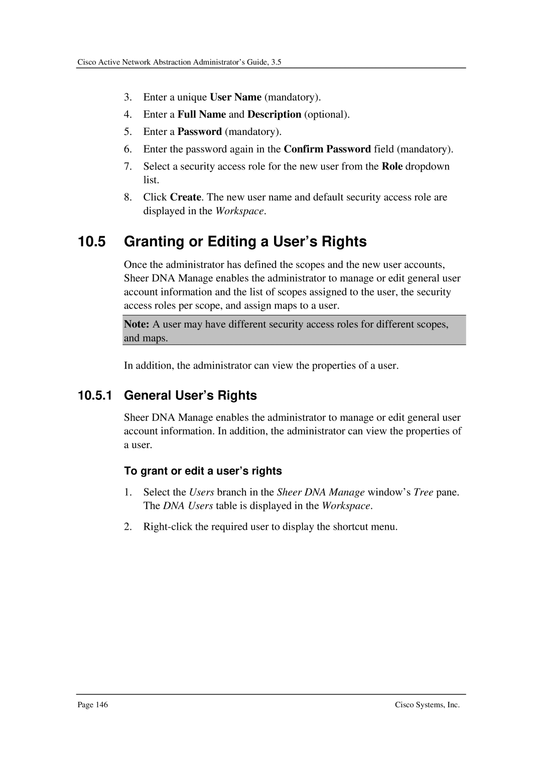 Cisco Systems 3.5 manual Granting or Editing a User’s Rights, General User’s Rights, To grant or edit a user’s rights 