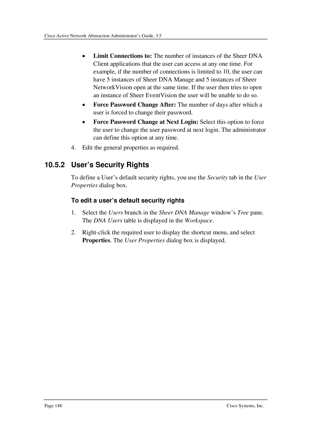 Cisco Systems 3.5 manual User’s Security Rights, To edit a user’s default security rights 