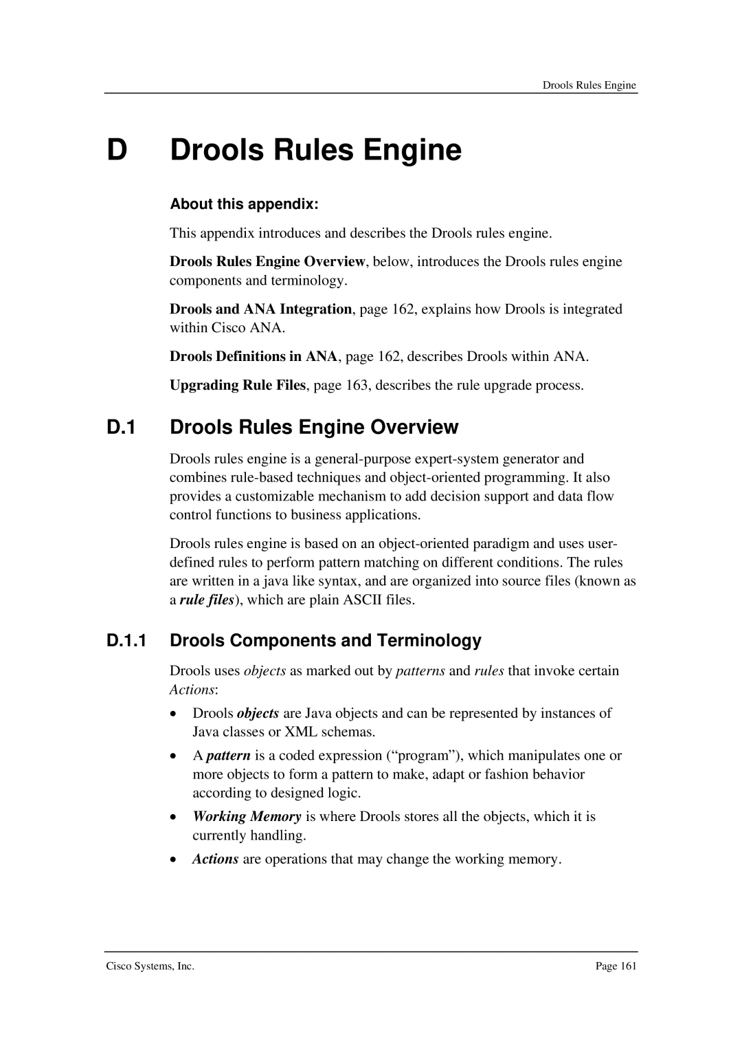 Cisco Systems 3.5 manual Drools Rules Engine Overview, Drools Components and Terminology 